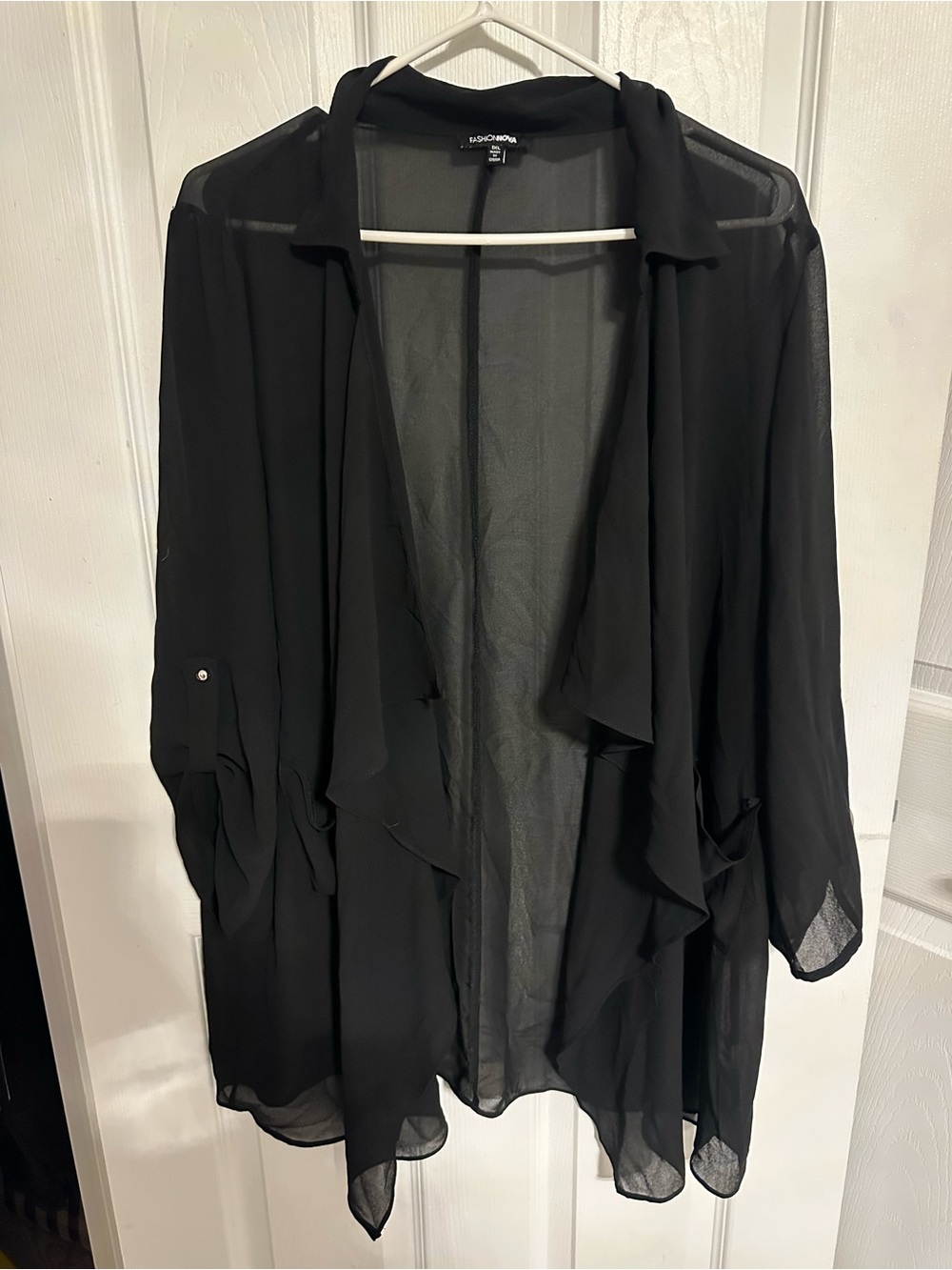 Fashion Nova Black Sheer Open Draped Tunic
